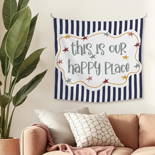 JMENGSSFL Kids Playroom Tapestry, This Is Our Happy Place Play Room Tapestry Wall Hanging, Retro Navy Blue Striped Wall Decor Hanging Tapestries for Kids Nursery Room Playroom Classroom, 50x60 Inch - color: color26