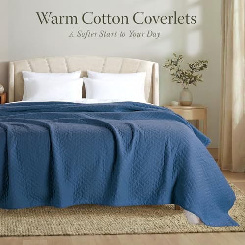 Threadmill Luxury Cotton Blankets for Twin Size Bed | All-Season 100% Cotton Twin Blanket for Bed | Criss Cross Jacquard Lightweight, Soft & Cozy Coverlet, 350GSM, 68x90 inches | Folkstone Blue - color: Classic Folkstone Blue, size: Twin / Twin-XL