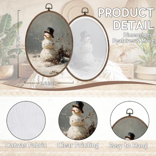 FLAWAFLOMA Rustic Winter Snowman Oval Canvas Wall Art Decor 8.6x11.4 Inch - color: Christmas-28