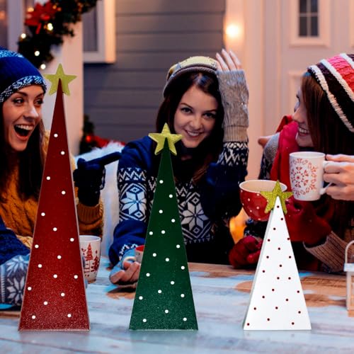 Christmas Decorations - 3 Pcs Rustic Holiday Table Decorations with Red Green White Polka Dot - Farmhouse Tiered Tray Decor Centerpieces for Dining Table Shelf Xmas Party Gifts - style: Polka Dot