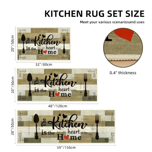 Non Slip Kitchen Mats for Floor Washable Kitchen Rugs Sets of 3, Khaki - color: Heart-khaki, size: 20"x32"+20"x48"+20"x59"