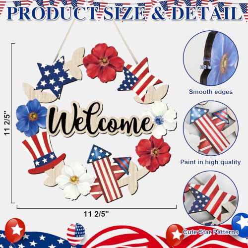 COCHIE Vintage Patriotic Red Blue White Door Decorations Welcome Sign - style: USA Flag