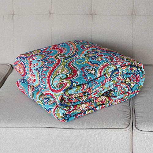 NEWLAKE Quilted Throw Blanket for Bed Couch Sofa, European Gorgeous Floral, 60X78 Inch - color: Orange/Blue
