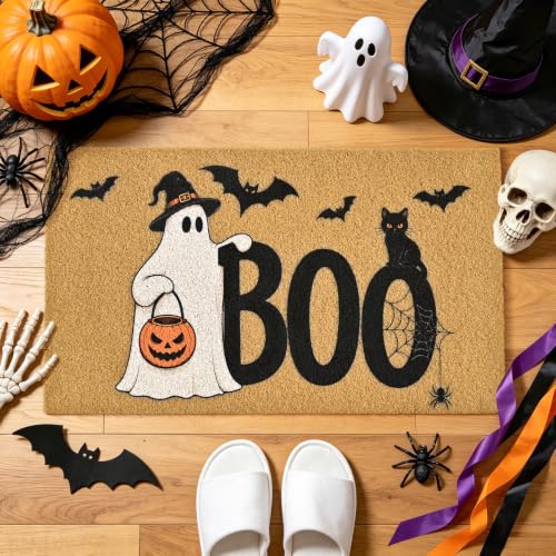 Halloween Welcome Mat Spooky Boo Non-Slip Front Door Mat, 17x29 in - color: Spooky Boo