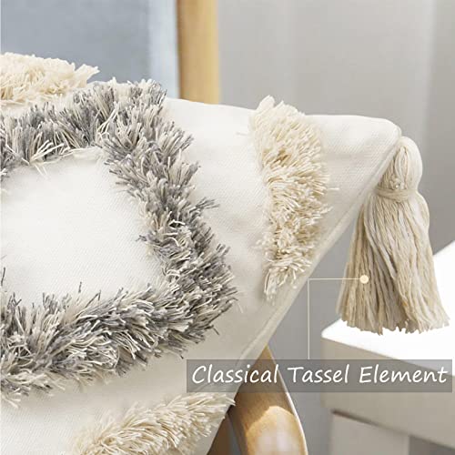 Merrycolor White Grey Boho Pillow Covers 20x20 with Tassels Tufted Decorative Gray Throw Pillows Neutral Modern Accent Pillowcase Farmhouse Square Cushion Covers for Couch Sofa Bedroom Living Room - color: Grey and White 2, size: 20" x 20" (Pack of 1)