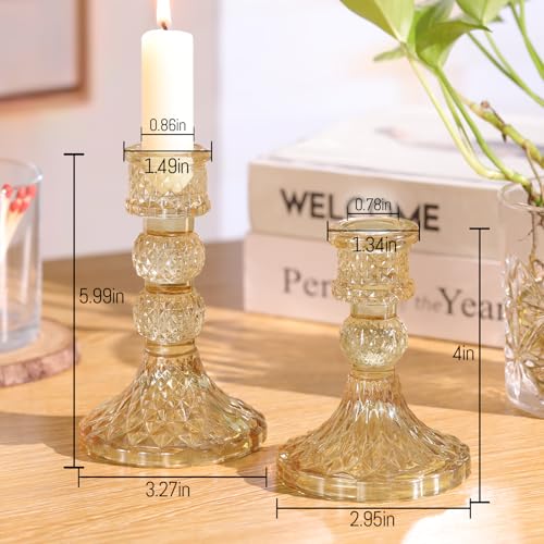DARJEN Gold Glass Candlestick Holders Set of 6, 4" H & 5" H Taper Candle Holders for Candlesticks & Pillar Candles, Diamond Candle Holders for Wedding Party Table Centerpiece, Home Decor - color: Gold, size: Diamond Pattern