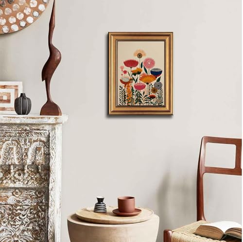 Gold Framed Wall Art Abstract Flower Pictures Canvas Wall Decor 12x16in - color: Colorful Floral, size: 16"L x 12"W