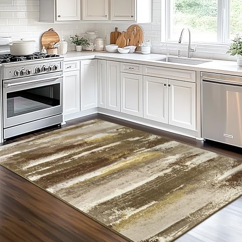 Entryway Rug 3x5 Bedroom Area Rugs: Modern Abstract Throw Rug - color: Brown, size: 3' x 5' (Rectangular)