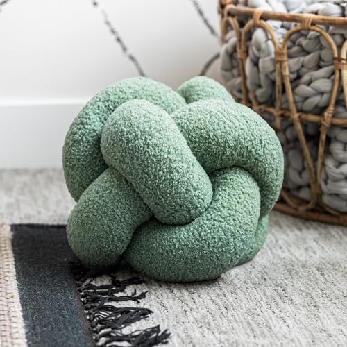 SAMIAH LUXE 12 in Boucle Knot Pillow Ball, Sage Green Teddy Sherpa - color: Sage