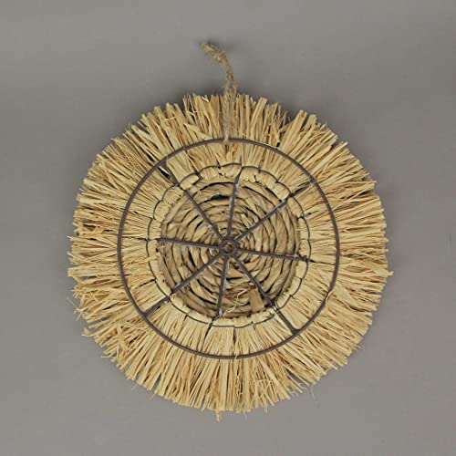 Set of 3 Woven Wall Sculptures, 15 Inch Diameter Dried Grass Decor | Brown Natural Plant Fibers, Medium 12 Inch and Small 10.5 Inch Diameters, Attached Twine Hangers