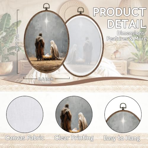 FLAWAFLOMA Christmas Nativity Oval Canvas Wall Art Decor 8.6x11.4 Inch - color: Christmas-18