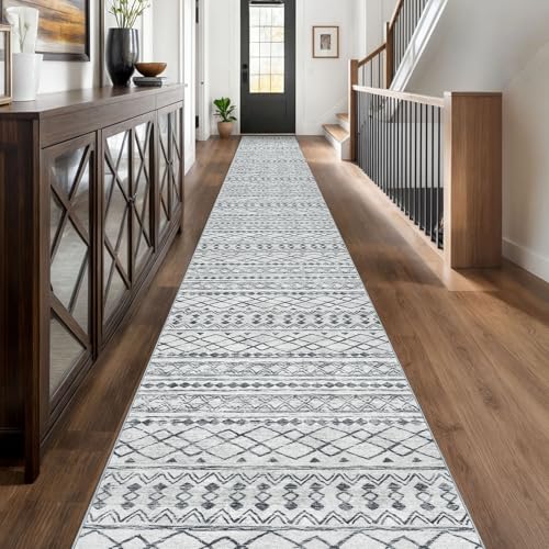KUTA Extra Long Runners for Hallways 2.6x20ft Washable Grey Boho Runners - color: Grey, size: 2'7" x 20' (Runner)