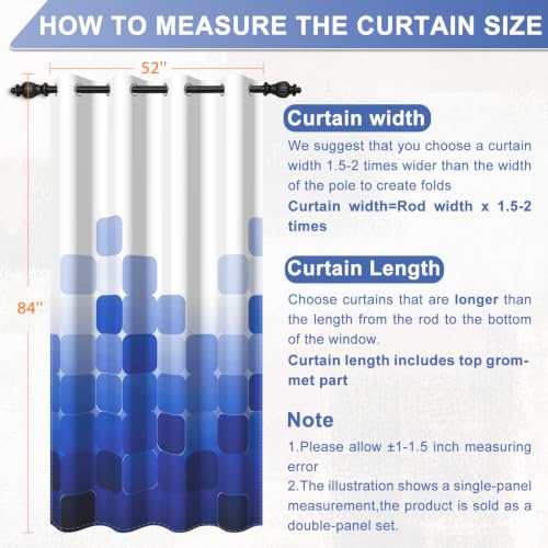 Royal Blue Ombre 90% Blackout Curtains 84 Inches Long 2 Panels for Living Room Bedroom Checkered Patterned Room Darkening Curtains Insulated Window Treatment Drapes with Grommet Top, 52" x 84" - color: 03 Diamond - Royal Blue, size: 52"W x 84"L (Pack of 2
