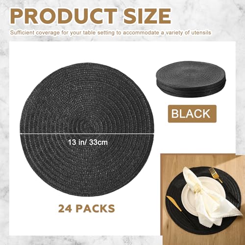 24 Pcs 13 in Round Woven Placemats Boho Charger,Black,Classic - color: Black, style: Classic