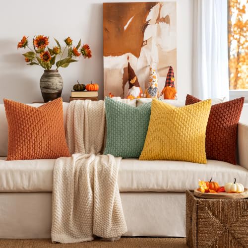MIULEE Fall Burnt Orange Decorative Throw Pillow Covers 18x18 Set of 4 - color: Yellow Orange