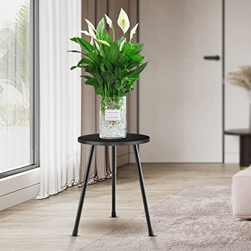 KINNARY Black Plant Stand Indoor Set of 2, Mid Century Wood Plant Table for Flower Pots, Metal Plant Holder, Modern Home Decor Small Round Side End Table (11.8"x16") - color: Black 2pk 11.8"x16"
