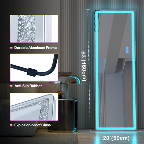 LVSOMT 63 x 20 in Full Length Mirror with LED Lights, RGB Lighting, White - color: White, size: 63"L x 20"W