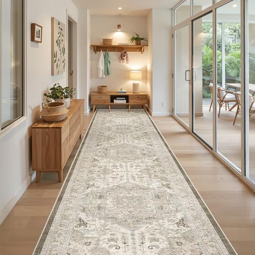 Madane Hallway Runner Rug 3x16 Washable Kitchen Runners Long, Ivory/Brown - color: Ivory/Brown, size: 3' x 16' (Runner)
