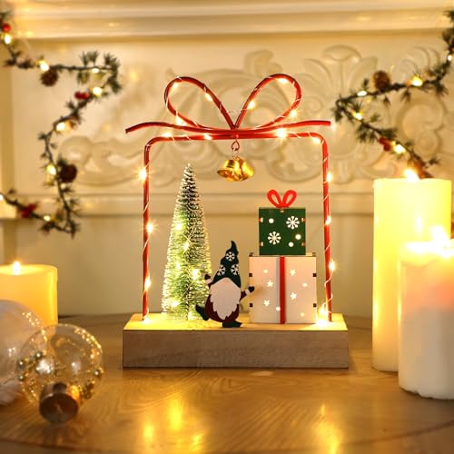 Christmas Tabletop Decoration, Wooden Lighted Christmas Gift Box Collectible Buildings Decorations, Christmas Giftboxes Santa Ornaments, Battery Operated Christmas Indoor Fireplace Table Decorations - style: Santa & Tree & Gift Box