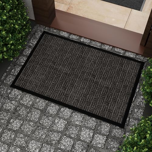 Ottomanson Scraper Doormat – Indoor Outdoor Entry Rug with Rubber Backing & Dirt-Trapping Polyester Pile, Non-Slip Front Door Mat for Mud & Pet Traffic – 24" x 36", Charcoal - color: Charcoal, size: 2' x 3' (Mat)