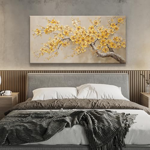 Modern Tree Of Life Wall Art Prints 24"x48" Yellow Wall Art For Bedroom - color: HX7A, size: 48"L x 24"W