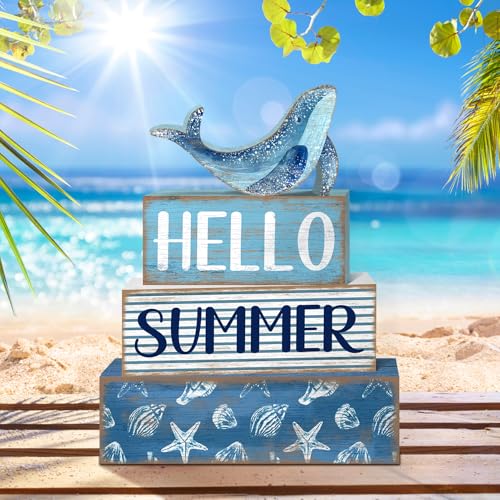 Britimes Tiered Tray Decor Set, 4 Pack, Wooden, Ocean Coastal - style: Sea