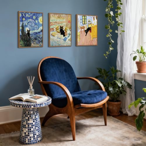 WENGTIAO 3Pcs Funny Black Cat Van Gogh Famous Painting Wall Art 12" x16x3 - color: Funny Black Cat, size: 12"x16"x3Pcs