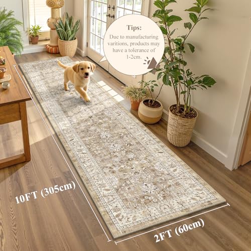 LOKHOM 2x10 Hallway Runnner Rug, Boho Non-Slip Washable Kitchen Rugs, Beige - color: Beige Brown, size: 2' x 10' (Runner)