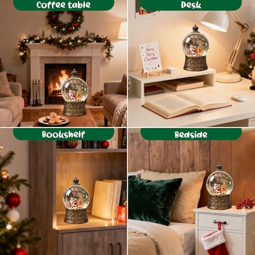 SUNFACE Christmas Snow Globe, Santa Claus Reindeer Christmas Tree Light Up Musical Snow Globes with 6H Timer, 3 AA Battery & USB Powered, Glitter Water Globe Indoor for Kids Women Adults - color: Santa Claus Christmas Tree 112