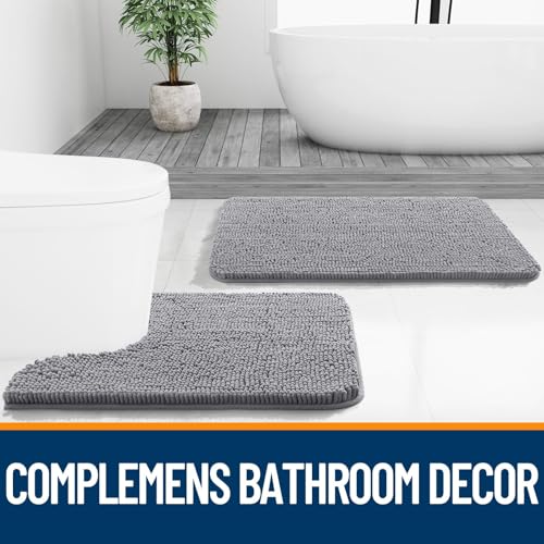 OLANLY Toilet Rugs U-Shaped 20x20, Soft Absorbent Chenille Contour Rugs - color: Grey, size: 20" X 20" Contour Rug