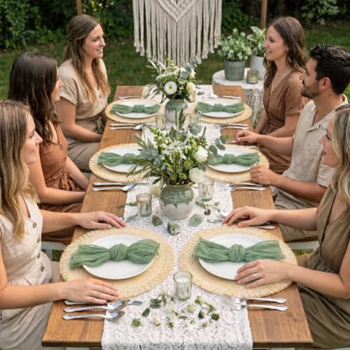 6 Sets Boho Woven Table Placemats Sage Green Cheesecloth Napkins - color: Sage Green