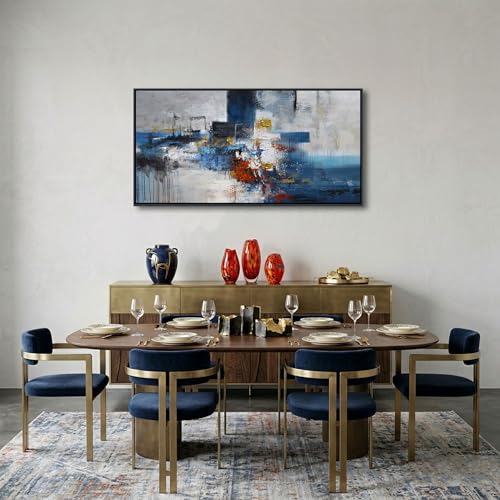 Large Blue Abstract Wall Art for Living Room - Modern Canvas Paintings, Framed Artwork for Bedroom and Office, Extra Large Art Decor for Walls, Contemporary Pictures 20×40IN - color: BLUE, size: 40"L x 20"W