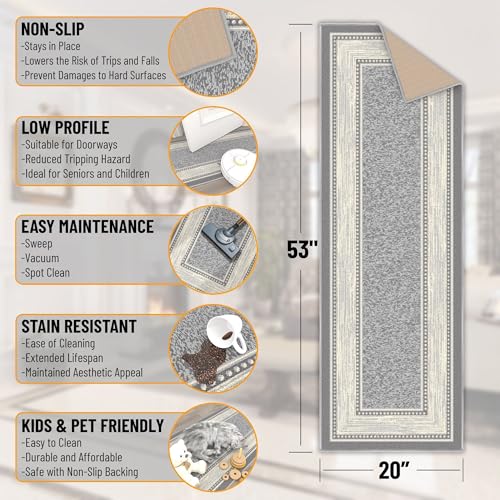 Ottomanson 2x5 Kitchen Rug Runner – Non-Slip Entryway Rug - color: Border Light Gray, size: 1'8" x 4'5" (Runner)