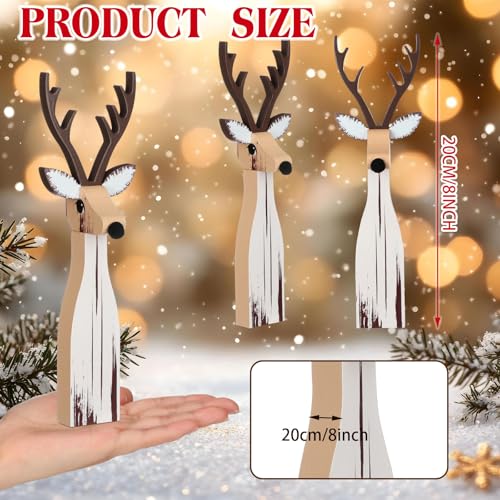Syhood 3 Pcs Rustic Christmas Table Decorations, Wooden Reindeer Figurines - style: Christmas Reindeer