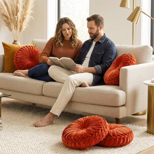Drydiet 1 Pcs Round Throw Velvet Pillow (Rust, 15'') - color: Rust, size: 15''