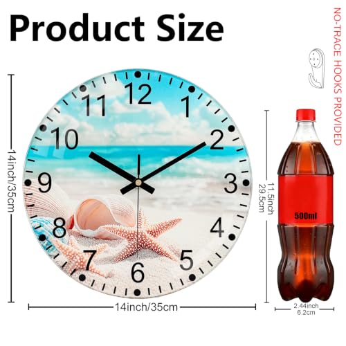 Beach Wall Clock, 14 Inch Glass Wall Clocks Battery Operated - color: Blue White, size: 14 Inch