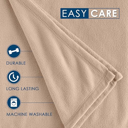 Full/Queen Size Fleece Blanket | Comfy Supersoft Fleece Blanket Full Size – All-Season Light Weight Throw Blanket | Luxuriously Soft | Throw Blanket for Couch and Sofa | Machine Wash | Beige - color: Beige, size: Full Queen
