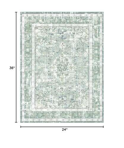 Vhong Boho Area Rugs Washable Vintage Modern Neutral Small Carpet Sage Green 2×3 High Traffic Rugs Doormat for Bathroom Kitchen Entryway Non Slip - color: Sage Green, size: 2' x 3' (Rectangular)