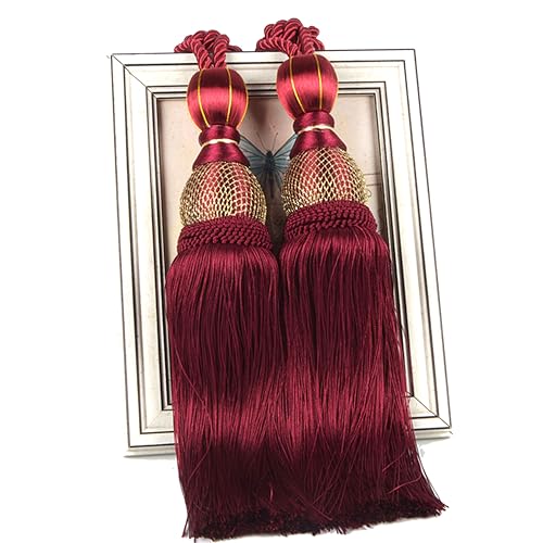 Paired Lantern Single Hanging Ball Tassels Curtains Buckle Sling Binding Lantern Tiebacks Handcrafted Braided Buckle Drapery Curtain Holdbacks Window Treatments for Home - color: Burgundy, size: 10 inches