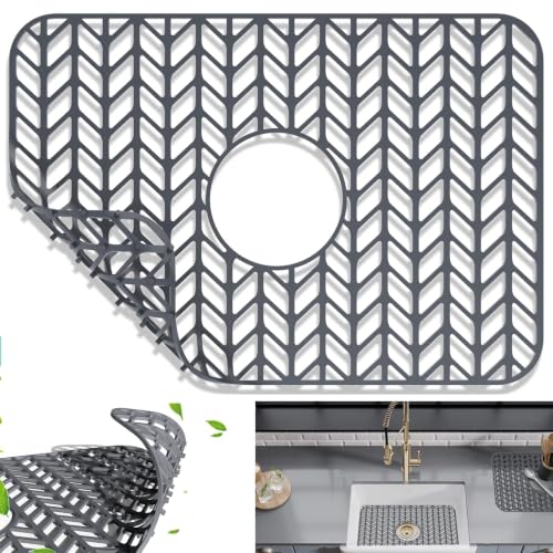 AWOKE Silicone Sink Protectors for Kitchen Sink 16.2"x 12.5" Center Drain - size: 16.2 x 12.5 Center Drain