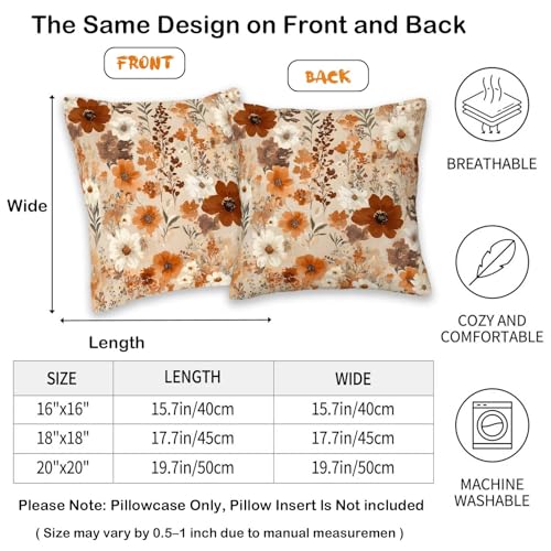 Fall Wildflower Throw Pillow Covers 18x18 Set of 2 | Autumn Floral Decorative Cushion Covers | Cottage Botanical Pillow Cases for Couch Sofa Bed Living Room Home Decor - color: Vintage Wildflower