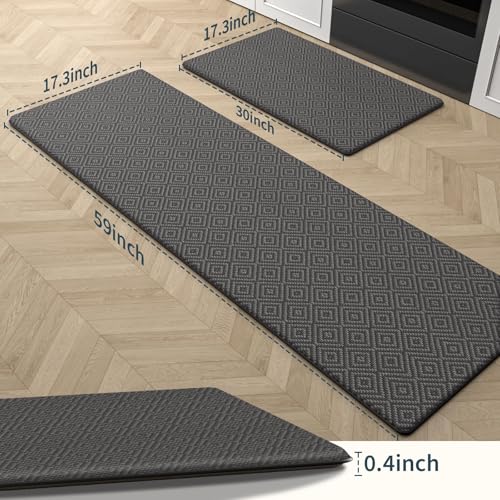 Kitchen Mat 2PCS Kitchen Rugs Cushioned Anti-Fatigue Rug Standing Desk Mat - color: Dark Grey, size: 59"L x 17.3"W x 0.4"Th