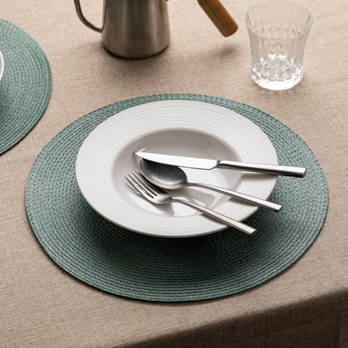 Baroyal Round Placemats Set of 8 Plastic Woven Placemats Washable Wipeable Table Mats for Dining Table Heat Resistant Non-Slip Circle Place Mats (Dusk Green) - color: Dusk Green