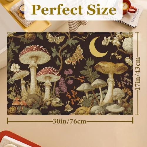 Black Mushroom Flower Bath Mat Rug, Floral Door Mat Doormat Entrance Non-Slip Bathroom Rugs for Entryway Bathroom Kitchen 17 x 30 Inch - color: Black Mushroom Flower