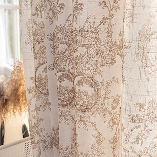 SUOUO Coffee Brown Toile Floral Semi Sheer Curtains 84 Inches 2 Panels - color: Coffee-t, size: 52"W x 84"L (Pack of 2)