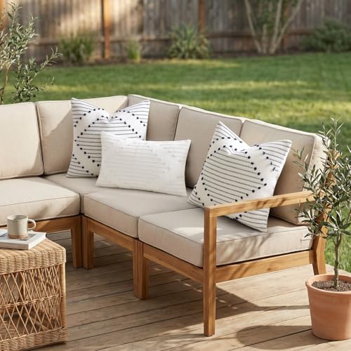 Mecatny Boho Outdoor Throw Pillow Covers 22x22 Set of 2 Beige & Cream White - color: Beige, size: 22" x 22" (Pack of 2)