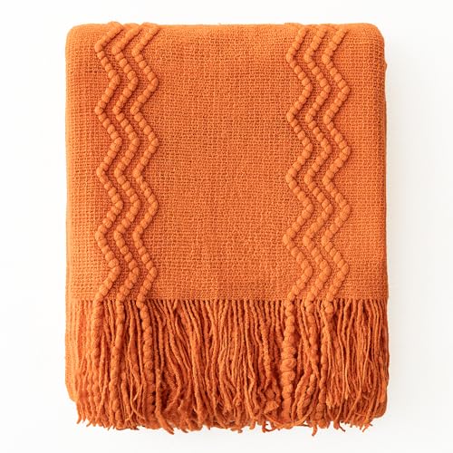 MIULEE Fall Burnt Orange Knitted Boho Throw Blanket for Couch 50"x60" - color: Burnt Orange, size: 50" x 60"