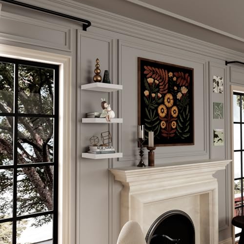 PopiShelves Small Floating Shelves for Wall - 12 x 9 Inch White Shelves for Bedroom, Living Room, Bathroom, Kitchen, Office Decor Set of 3 - color: White, size: 12"