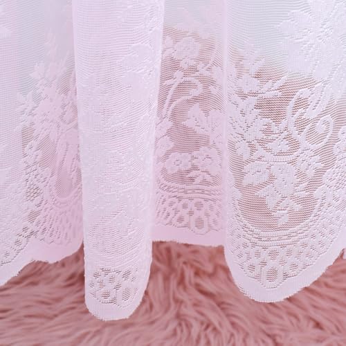 Molaxhome Kitchen Curtains Valance Pink Lace Floral Semi Sheer Curtain - color: Pink, size: 29"W x 24"L (Pack of 1)