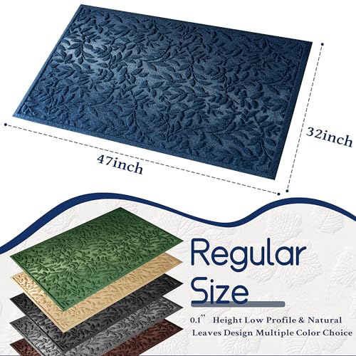 Blue Leaves Outdoor Indoor Entrance Door mat, Absorbent Durable Heavy Duty Welcome Front Door Mat,Thick Natural Rubber Back,Easy Clean Entryway Mat 47x32 Inch, Low Profile - color: Leaves-blue, size: 2'8" x 3'11" (Rectangular)